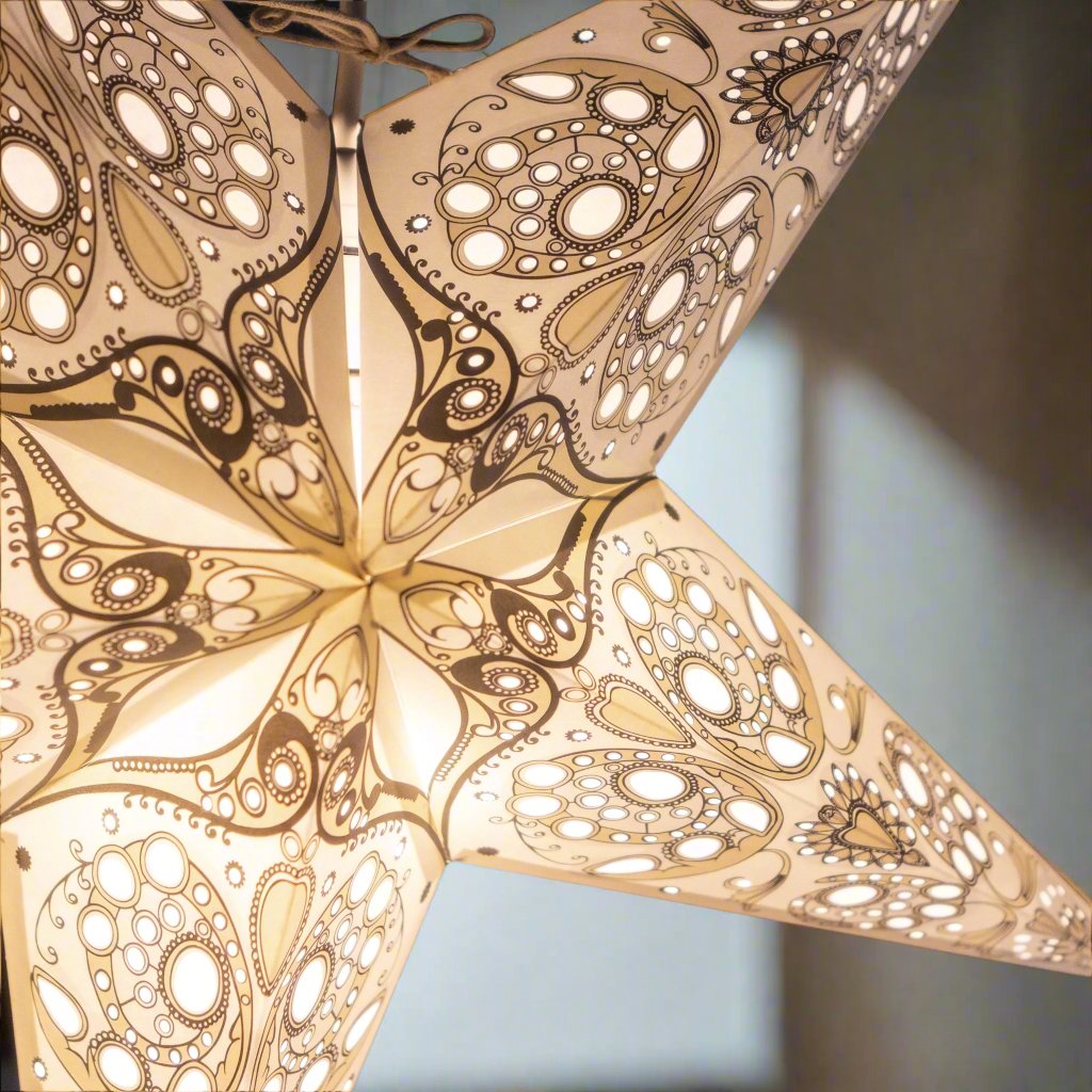 large ivory lace pattern paper star lantern