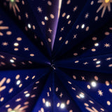 close up of deep blue paper star lantern