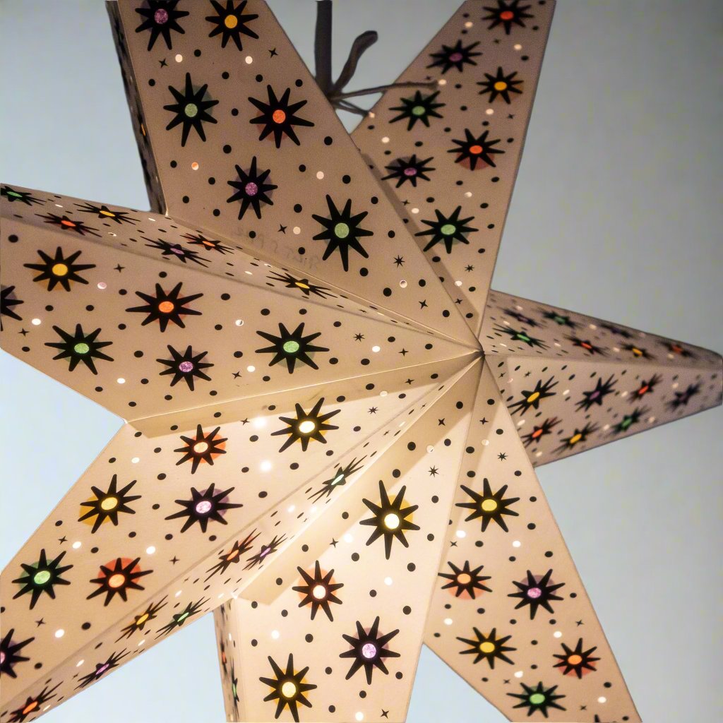 close up of white paper star lantern
