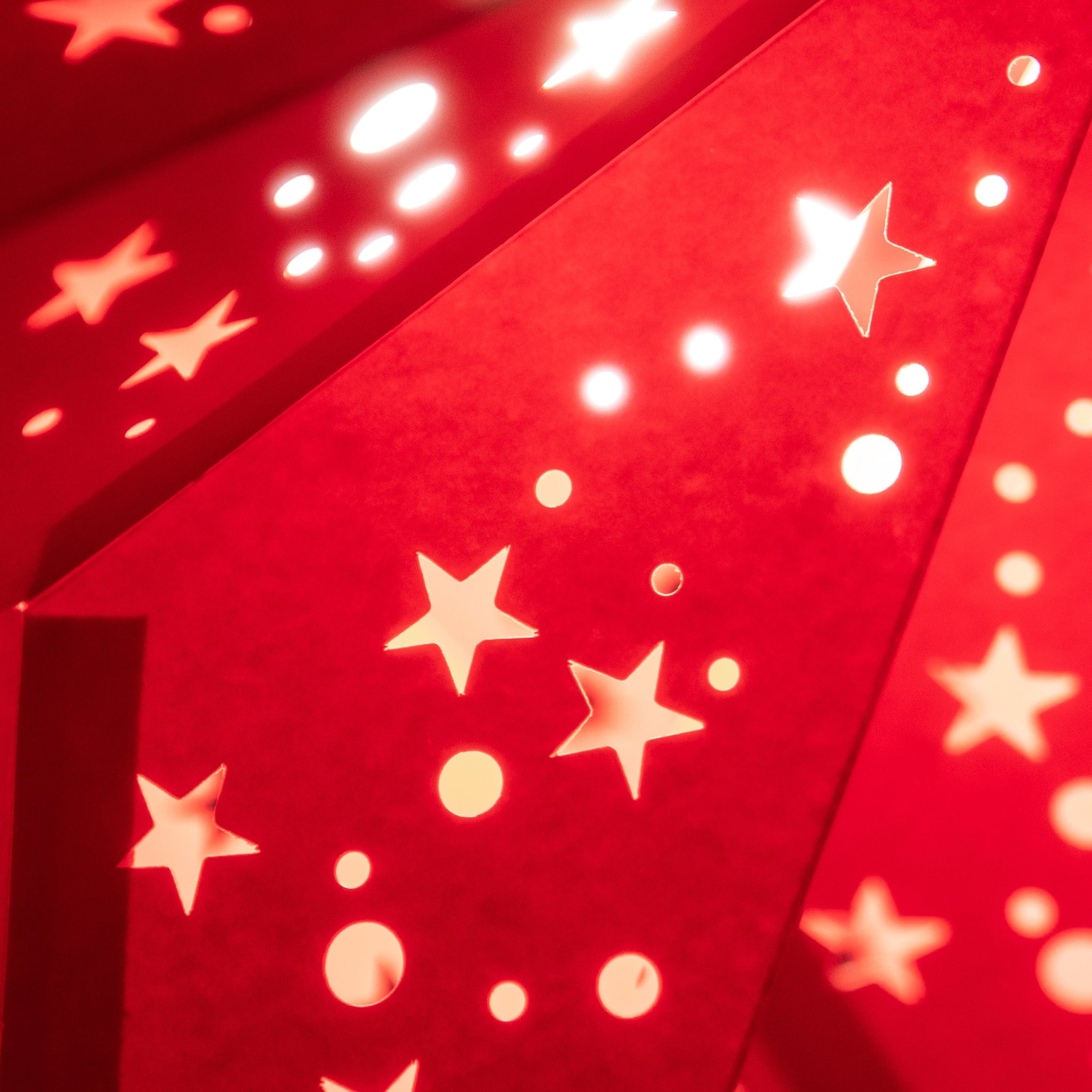 close up of a red star lantern