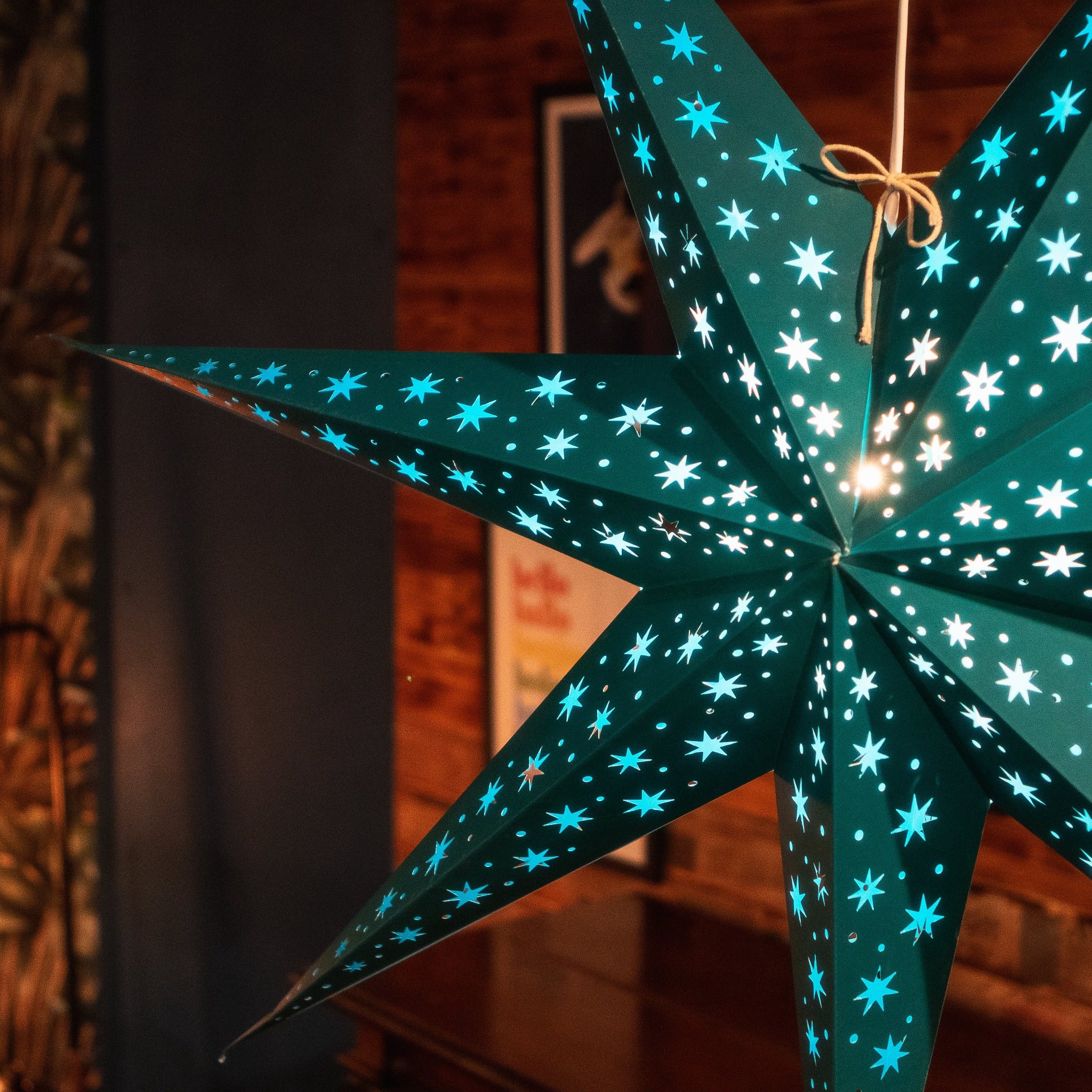 GalaxyArts 24-Inch Turquoise Paper Star Lantern - Foldable 3D Hanging Lamp For Wedding, Christmas, Party Decor