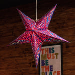 red and blue patterned star lantern