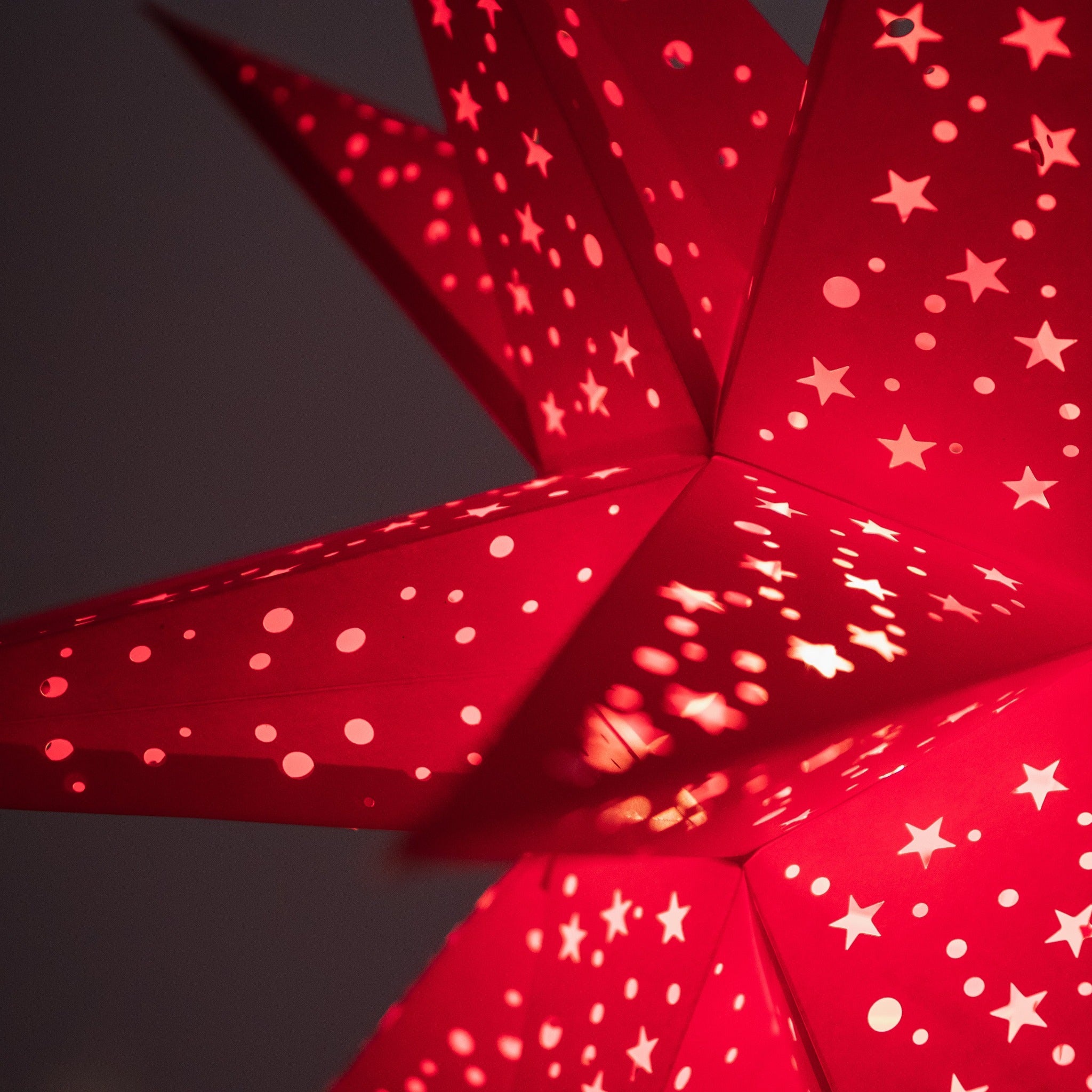 close up of red star lantern