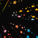 close up of halloween black and rainbow star lantern