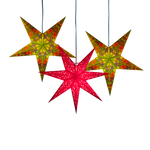 two green and one red star lantern