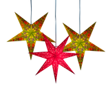 two green and one red star lantern