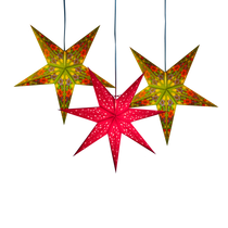 two green and one red star lantern