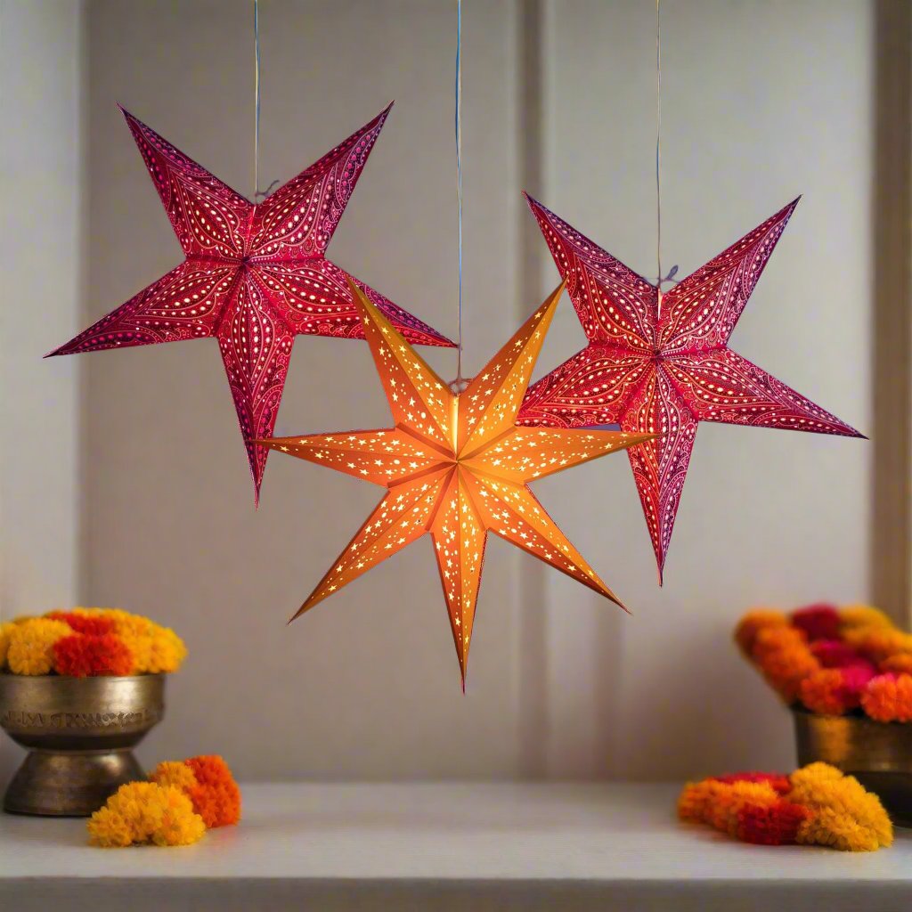 red and yellow colourful Diwali Lights and Lanterns for diwali decoration