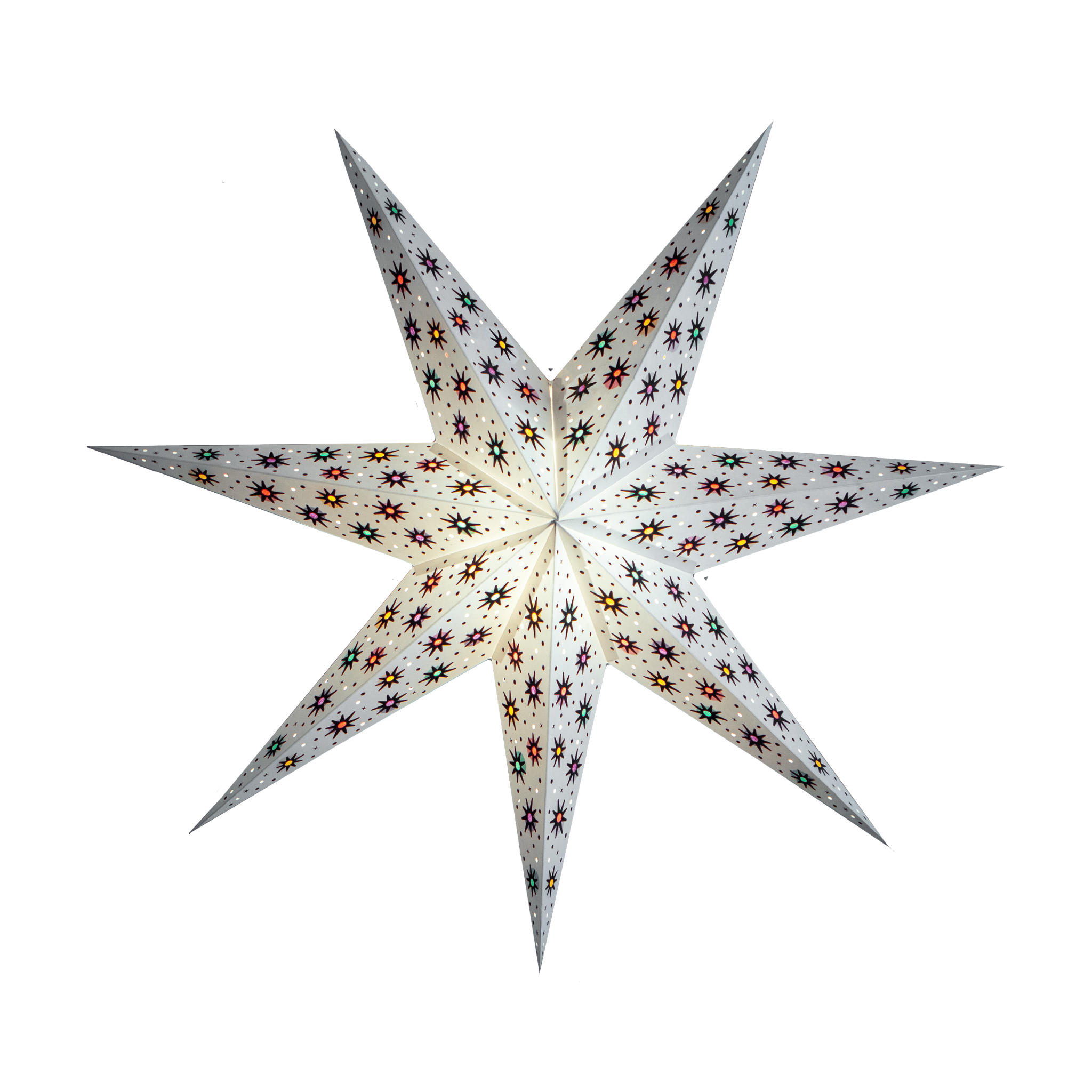 white and multi coloured tissue star lantern