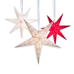 white, grey pattern and red star lanterns