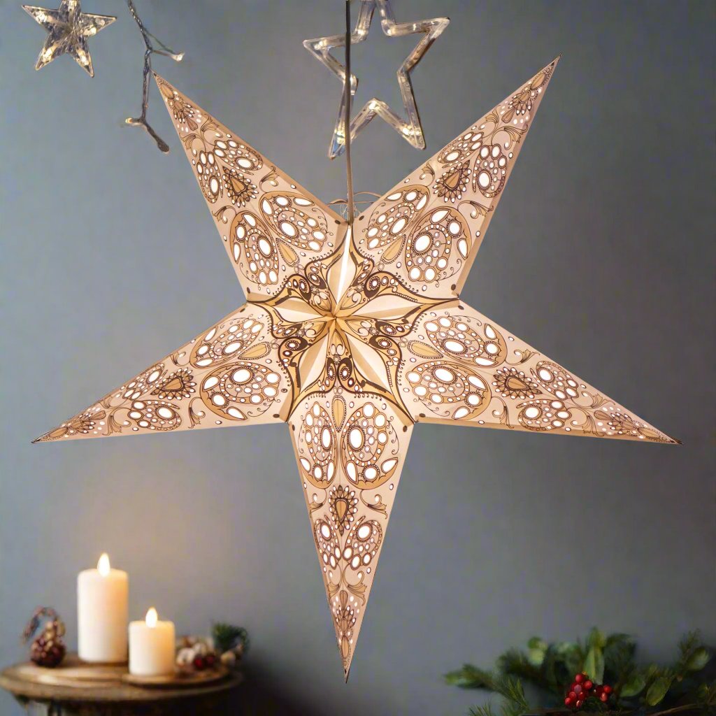 ivory lace pattern paper star lantern