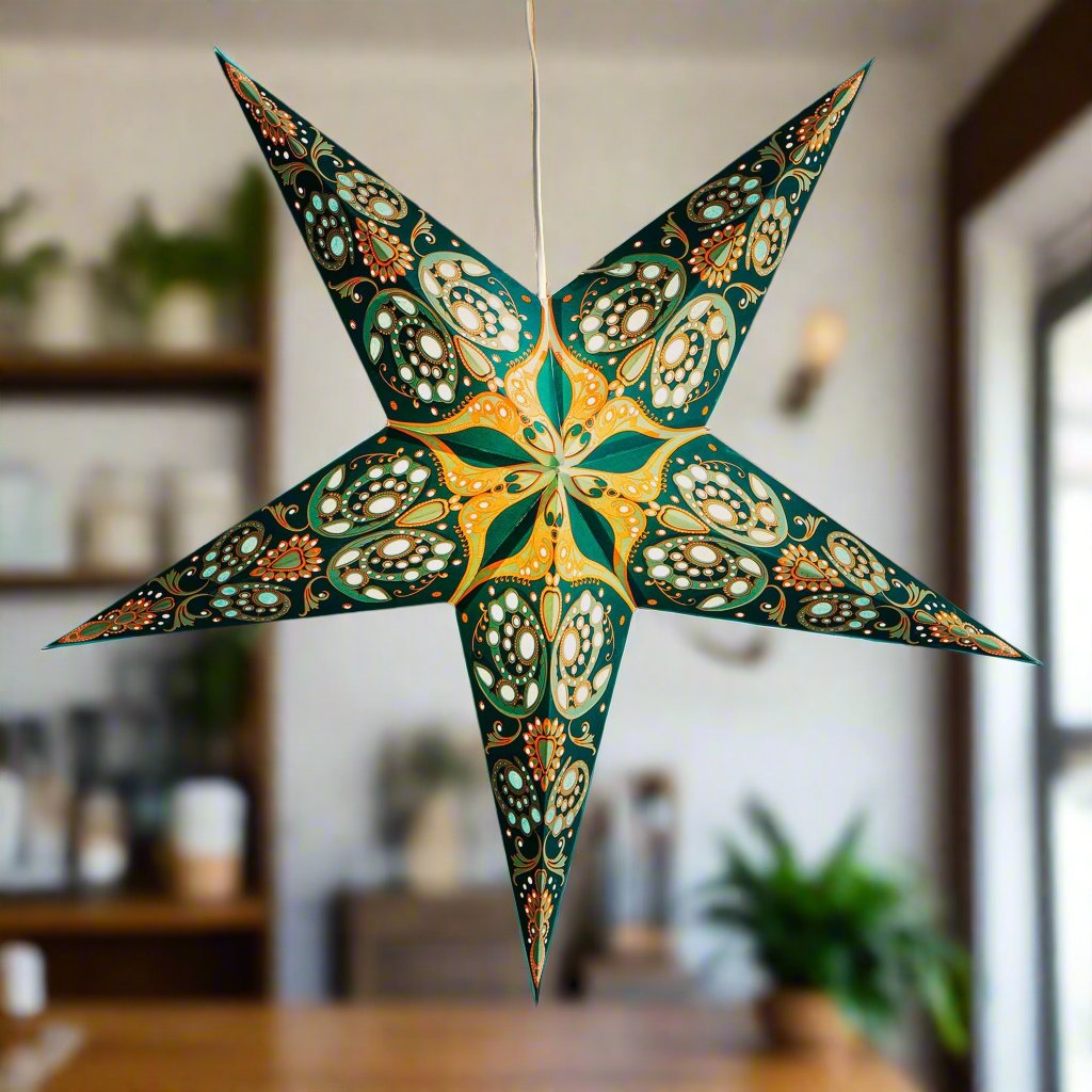blue and gold pattern paper star lantern illuminated 