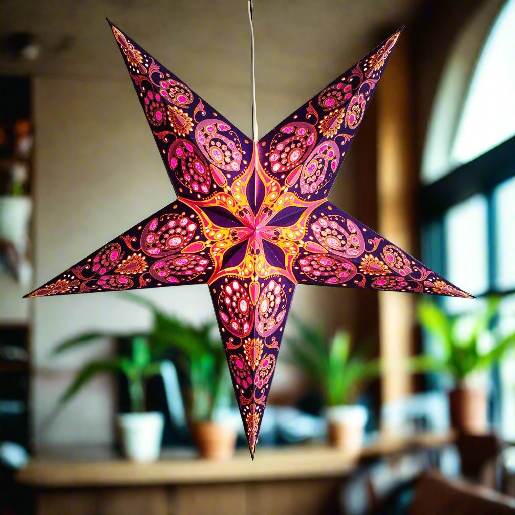 purple and gold paper star lantern