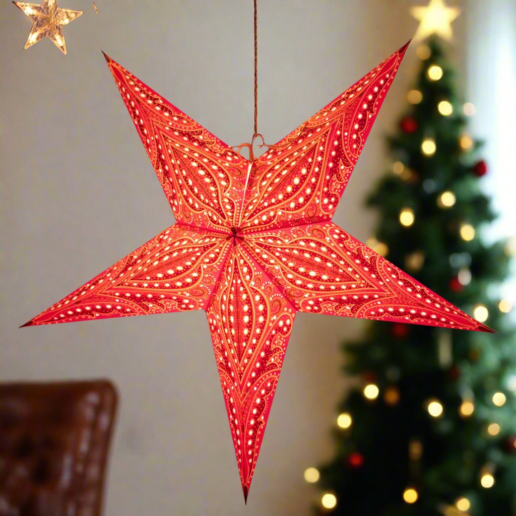 red patterned star lantern