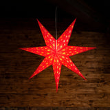 illuminated red multi tissue star lantern